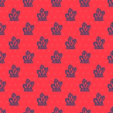 Blue line Magic stone icon isolated seamless pattern on red background. Fantasy Illustrazione stock