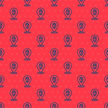 Blue line Magic stone icon isolated seamless pattern on red background. Fantasy Illustrazione stock