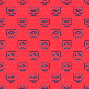 Blue line Magic stone icon isolated seamless pattern on red background. Fantasy Illustrazione stock