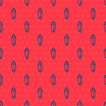 Blue line Magic stone icon isolated seamless pattern on red background. Fantasy Illustrazione stock
