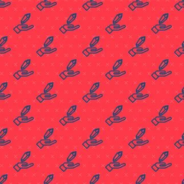 Blue line Magic stone icon isolated seamless pattern on red background. Fantasy Illustrazione stock