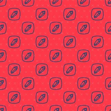 Blue line Magic stone icon isolated seamless pattern on red background. Fan.. 库存插图