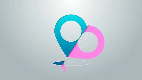 Blue line Map pin icon isolated on grey background. Navigation, pointer Stock Footage 144949288