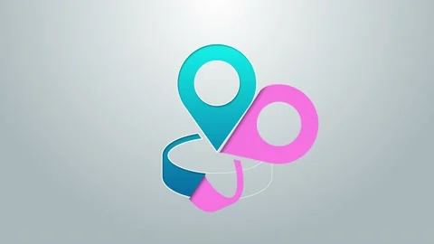 Blue line Map pin icon isolated on grey background. Navigation, pointer Stock Footage 155480862