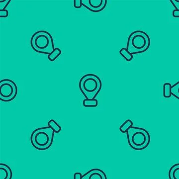 Blue line Map pin icon isolated seamless pattern on green background. Navigat Illustrazione stock