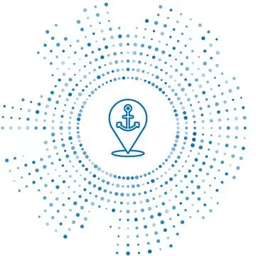 Blue line Map pointer with anchor icon isolated on white background. Abstract イラスト素材