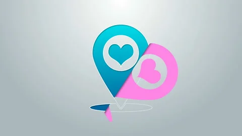 Blue line Map pointer with heart icon isolated on grey background. 4K Video Video stock 144958157