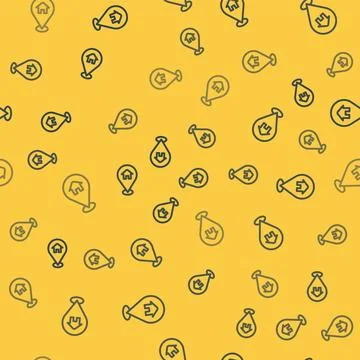 Blue line Map pointer with house icon isolated seamless pattern on yellow bac Stock Illustration