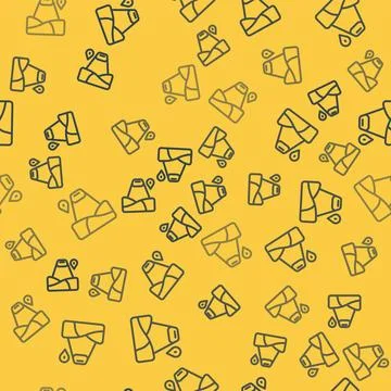 Blue line Map pointer with mountain icon isolated seamless pattern on yellow  스톡 일러스트