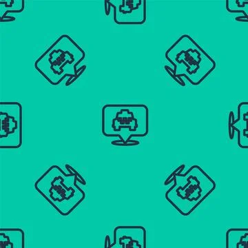 Blue line Map pointer with taxi icon isolated seamless pattern on green 스톡 일러스트