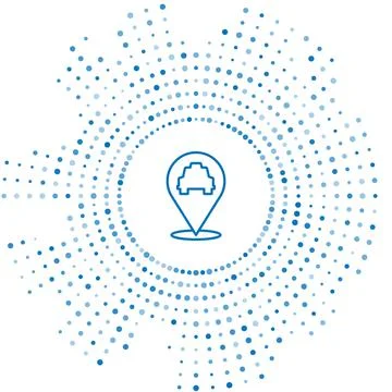 Blue line Map pointer with taxi icon isolated on white background. Location Stock Illustration