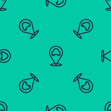 Blue line Map pointer with taxi icon isolated seamless pattern on green Stock Illustration