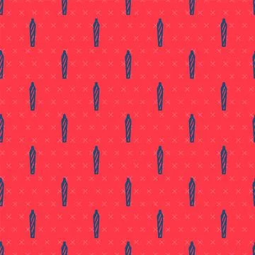 Blue line Marijuana joint, spliff icon isolated seamless pattern on red backg Stock Illustration