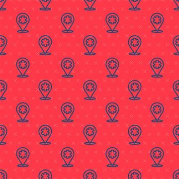 Blue line Medical map pointer with cross hospital icon isolated seamless pattern Illustrazione stock