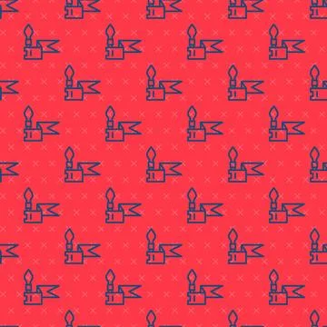 Blue line Medieval spear icon isolated seamless pattern on red background. .. Stock Illustration