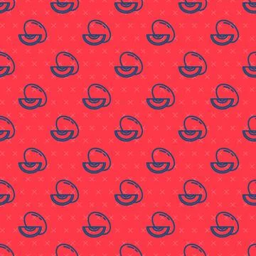 Blue line Melon fruit icon isolated seamless pattern on red background. Vector Stock Illustration