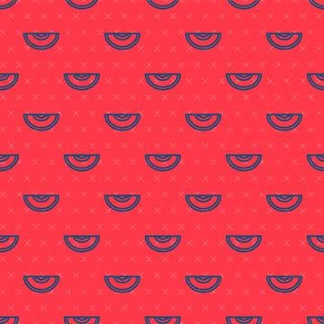 Blue line Melon fruit icon isolated seamless pattern on red background. Vector Illustrazione stock