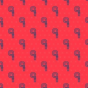 Blue line Micrometer icon isolated seamless pattern on red background. Measuring Stock Illustration