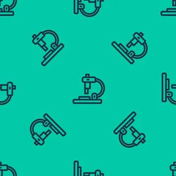 Blue line Microscope icon isolated seamless pattern on green background イラスト素材