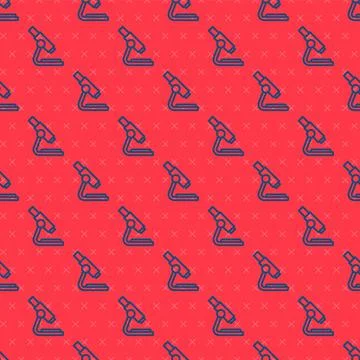 Blue line Microscope icon isolated seamless pattern on red background. Chemistry 库存插图