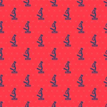 Blue line Microscope icon isolated seamless pattern on red background. Chemistry 库存插图