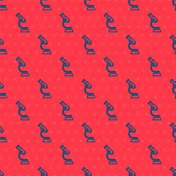 Blue line Microscope icon isolated seamless pattern on red background. Chemistry 库存插图