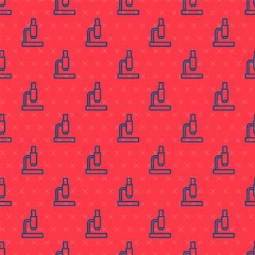 Blue line Microscope icon isolated seamless pattern on red background. Chemistry 库存插图