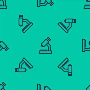 Blue line Microscope icon isolated seamless pattern on green background イラスト素材