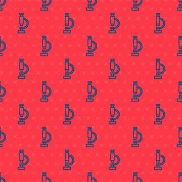 Blue line Microscope icon isolated seamless pattern on red background. Chemistry Stock Illustration