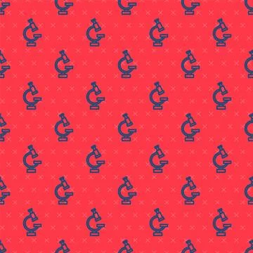 Blue line Microscope icon isolated seamless pattern on red background. Chemistry Stockillustratie