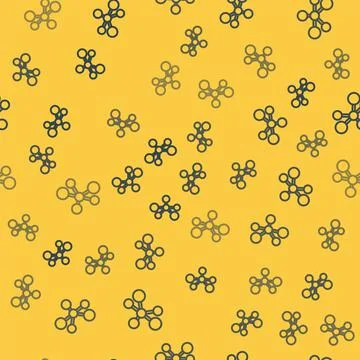Blue line Molecule icon isolated seamless pattern on yellow background Stock Illustration