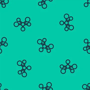 Blue line Molecule icon isolated seamless pattern on green background. Structure Stock Illustration