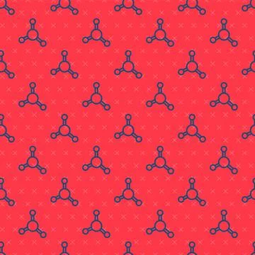 Blue line Molecule icon isolated seamless pattern on red background. Structure イラスト素材