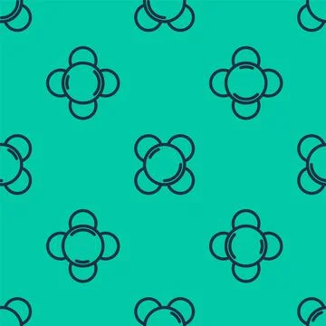 Blue line Molecule icon isolated seamless pattern on green background. Structure Stock Illustration