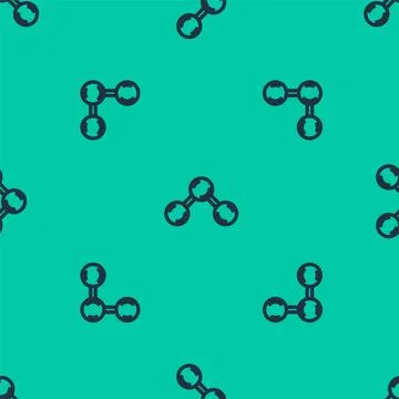 Blue line Molecule icon isolated seamless pattern on green background. Structure Illustrazione stock
