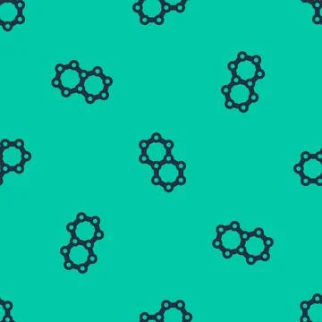 Blue line Molecule icon isolated seamless pattern on green background. Stru.. Stock Illustration
