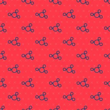 Blue line Molecule icon isolated seamless pattern on red background. Struct.. Stock Illustration