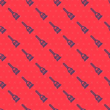 Blue line Mop icon isolated seamless pattern on red background. Cleaning service Illustrazione stock
