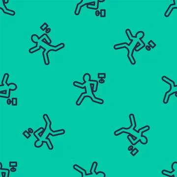 Blue line Murder icon isolated seamless pattern on green background. Body Stock Illustration