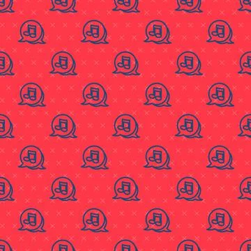 Blue line Music note, tone icon isolated seamless pattern on red background Stock Illustration