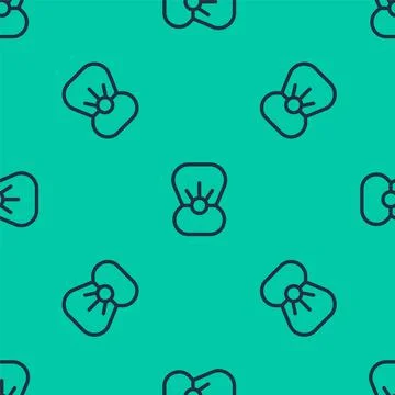 Blue line Natural open shell with pearl icon isolated seamless pattern on green Stock Illustration