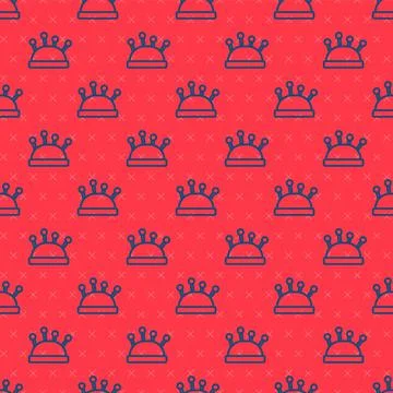 Blue line Needle bed and needles icon isolated seamless pattern on red Stock Illustration