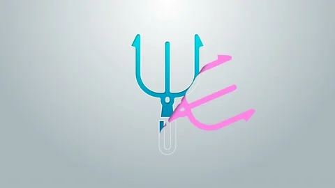 Blue line Neptune Trident icon isolated on grey background. 4K Video motion Stock Footage 156437265