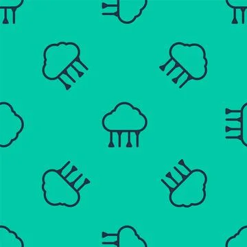 Blue line Network cloud connection icon isolated seamless pattern on green Illustrazione stock
