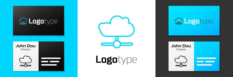 Blue line Network cloud connection icon isolated on white background. Socia.. Stock Illustration