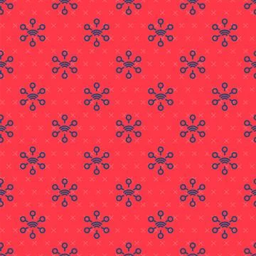Blue line Network icon isolated seamless pattern on red background. Global Stock Illustration