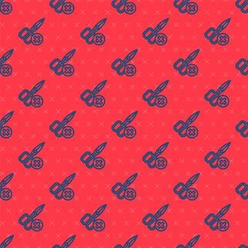 Blue line No scissors icon isolated seamless pattern on red background. Vector Stock Illustration