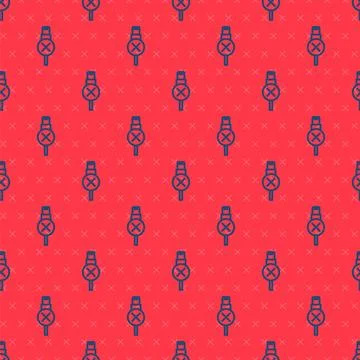 Blue line No usb cable cord icon isolated seamless pattern on red backgroun.. Stock Illustration