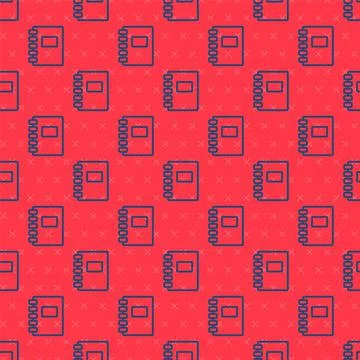 Blue line Notebook icon isolated seamless pattern on red background. Spiral イラスト素材