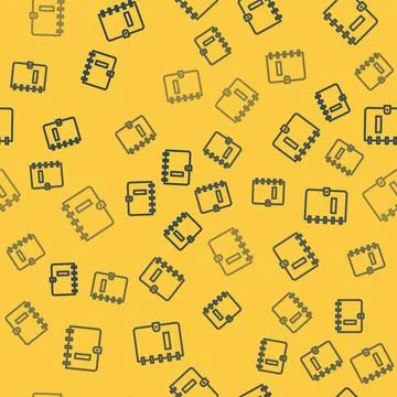 Blue line Notebook icon isolated seamless pattern on yellow background. Spiral イラスト素材